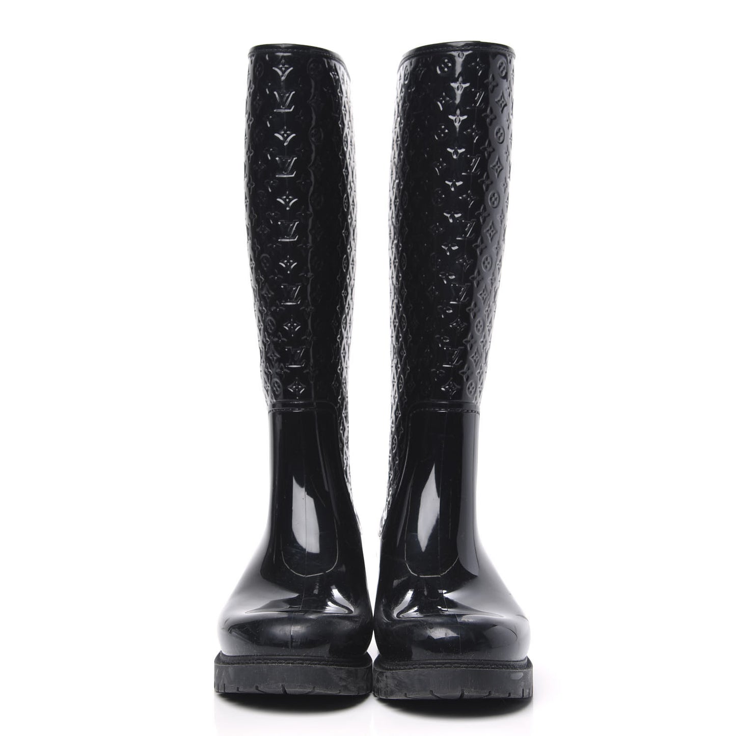Rubber Embossed Monogram Splash Rain Boots 40 Black