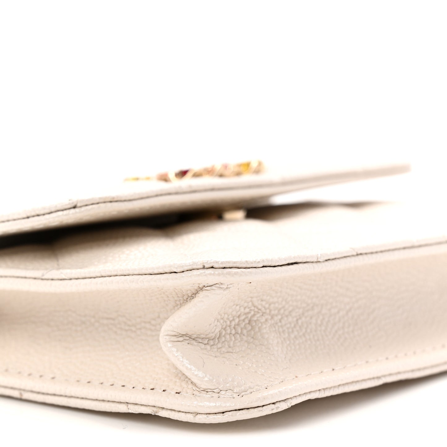 Caviar Quilted Crystal CC Clutch With Chain White