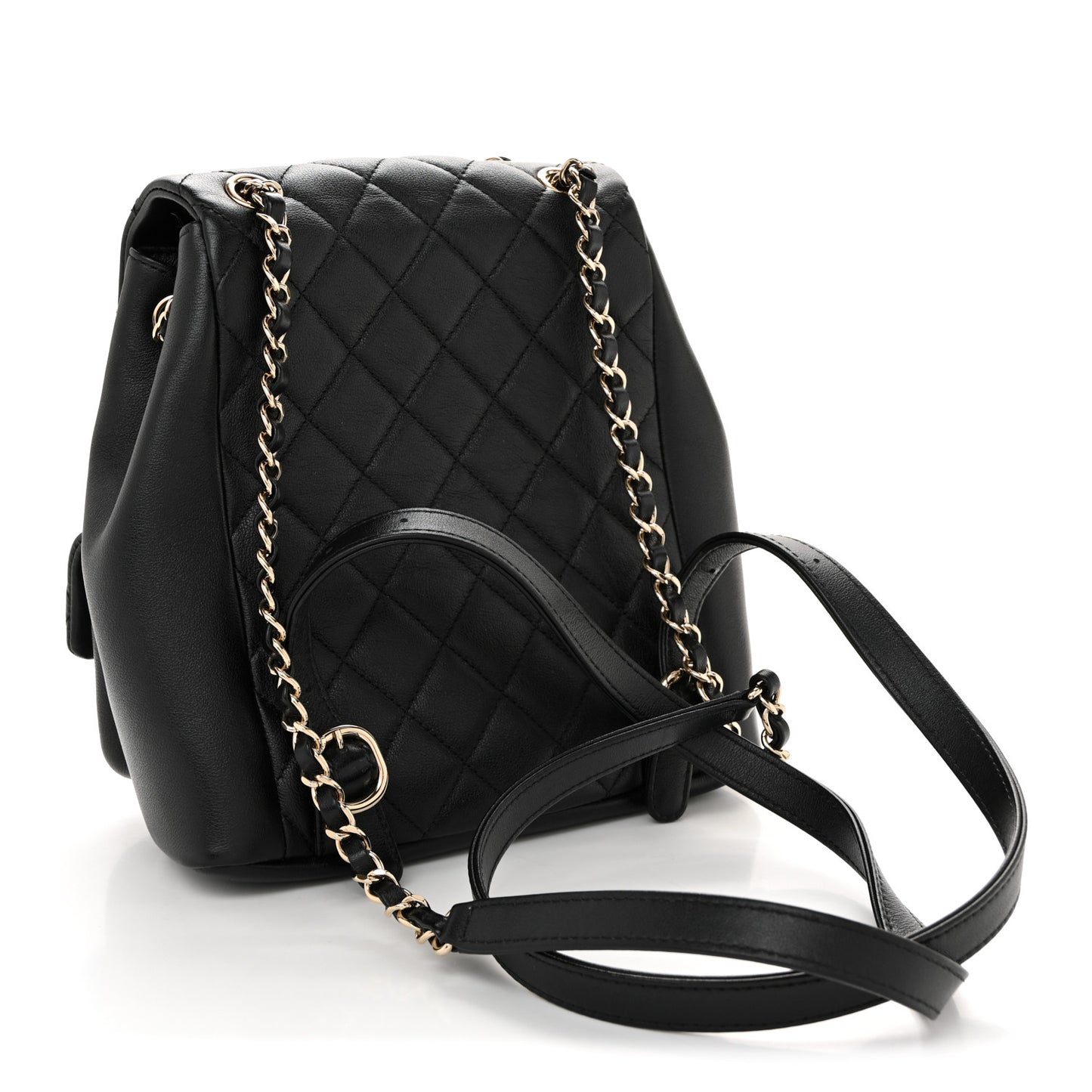 Calfskin Quilted Medium Duma Pockets Drawstring Backpack Black