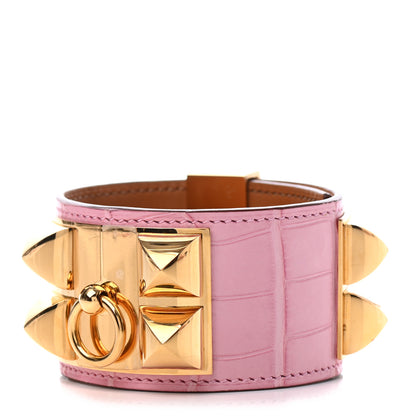 Hermes Matte Alligator Collier De Chien CDC Bracelet T3 5P Pink 1 of 6