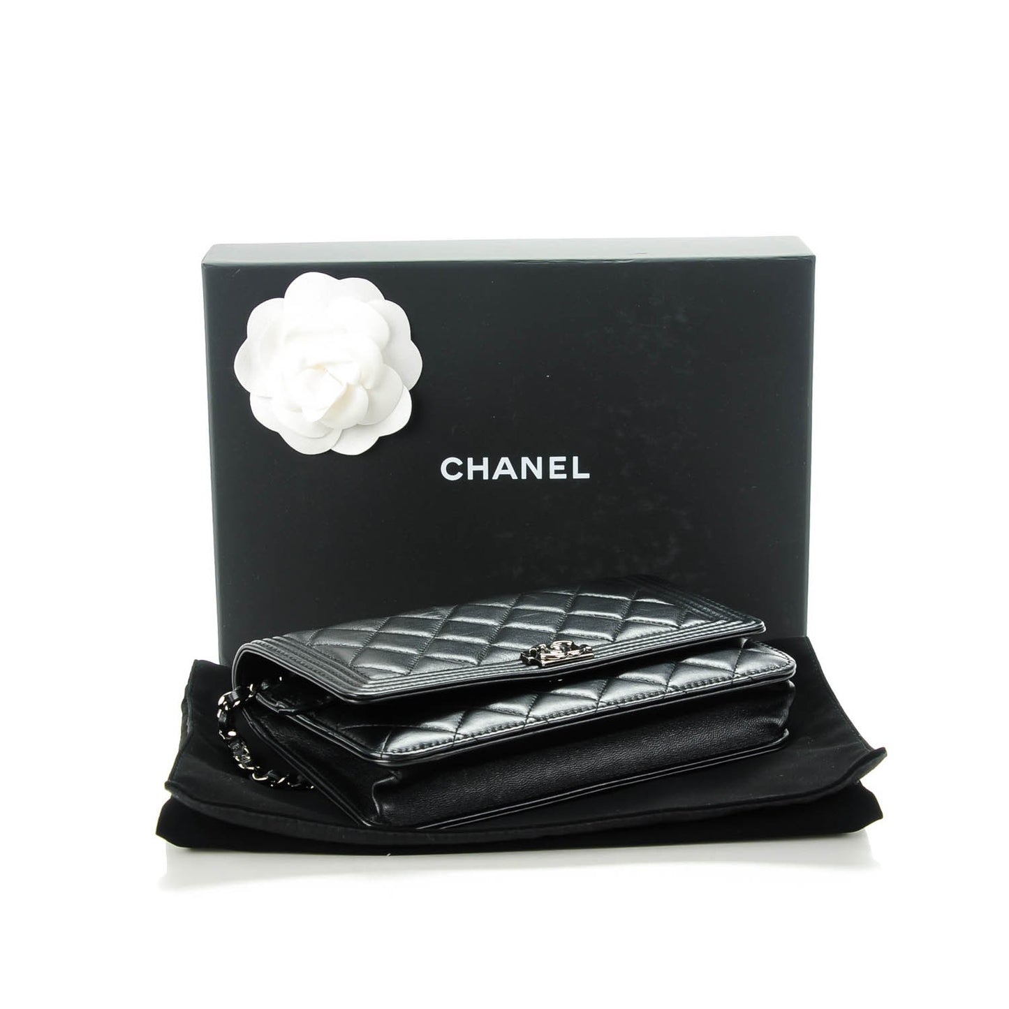Lambskin Quilted Boy Wallet On Chain WOC Black