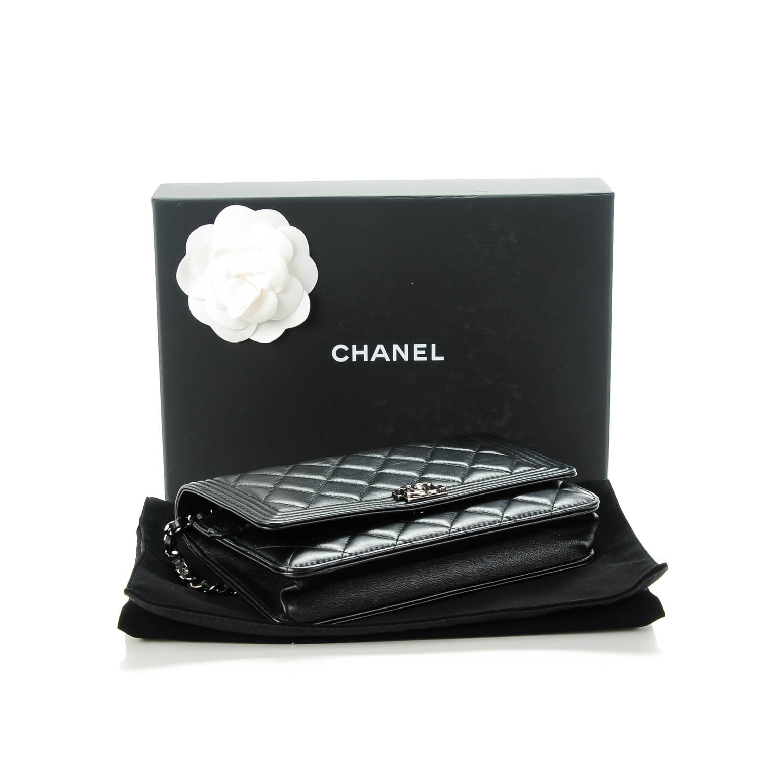 Chanel Lambskin Quilted Boy Wallet On Chain WOC Black 4 of 8