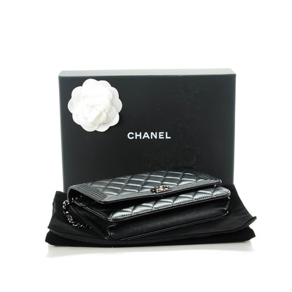 Chanel Lambskin Quilted Boy Wallet On Chain WOC Black 4 of 8
