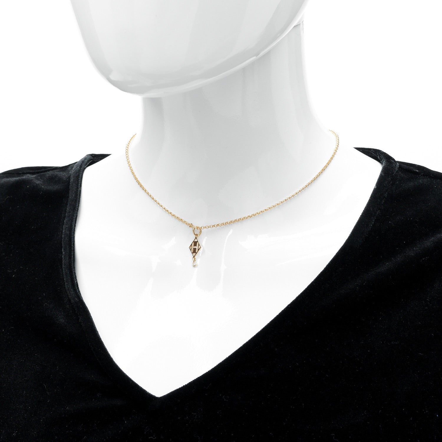 Hermes 18K Rose Gold Diamond Gambade Pendant Necklace 2 of 5