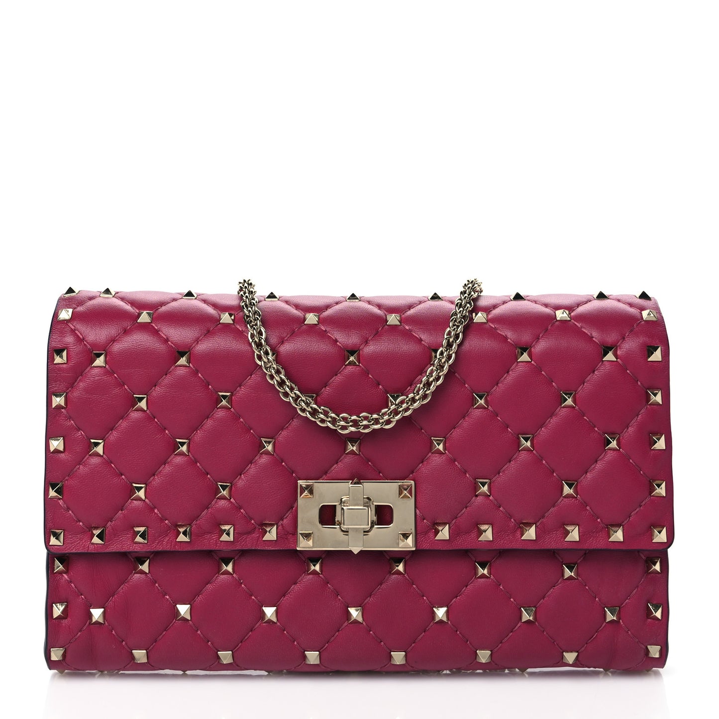 Nappa Rockstud Spike Wallet on Chain Disco Pink