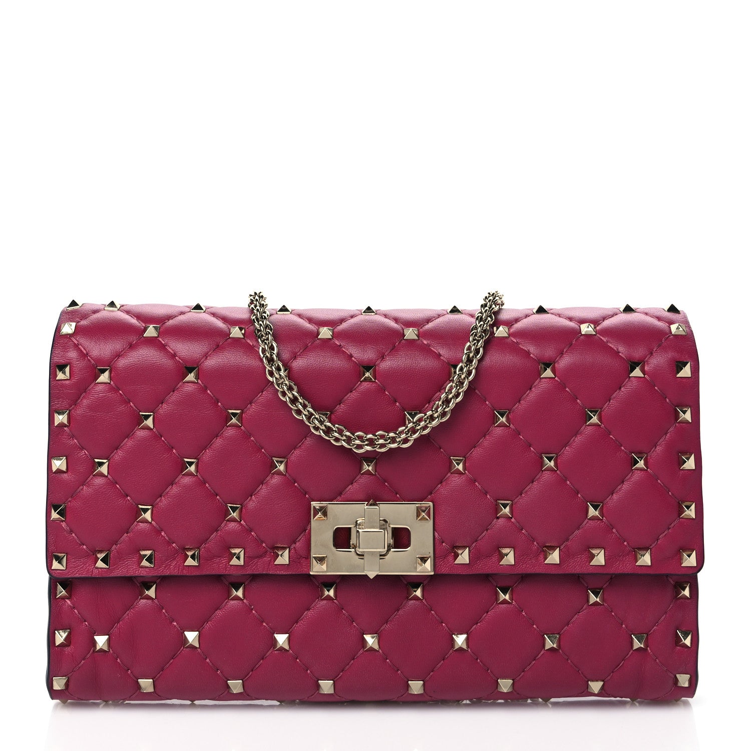 Valentino Garavani Nappa Rockstud Spike Wallet on Chain Disco Pink 1 of 9