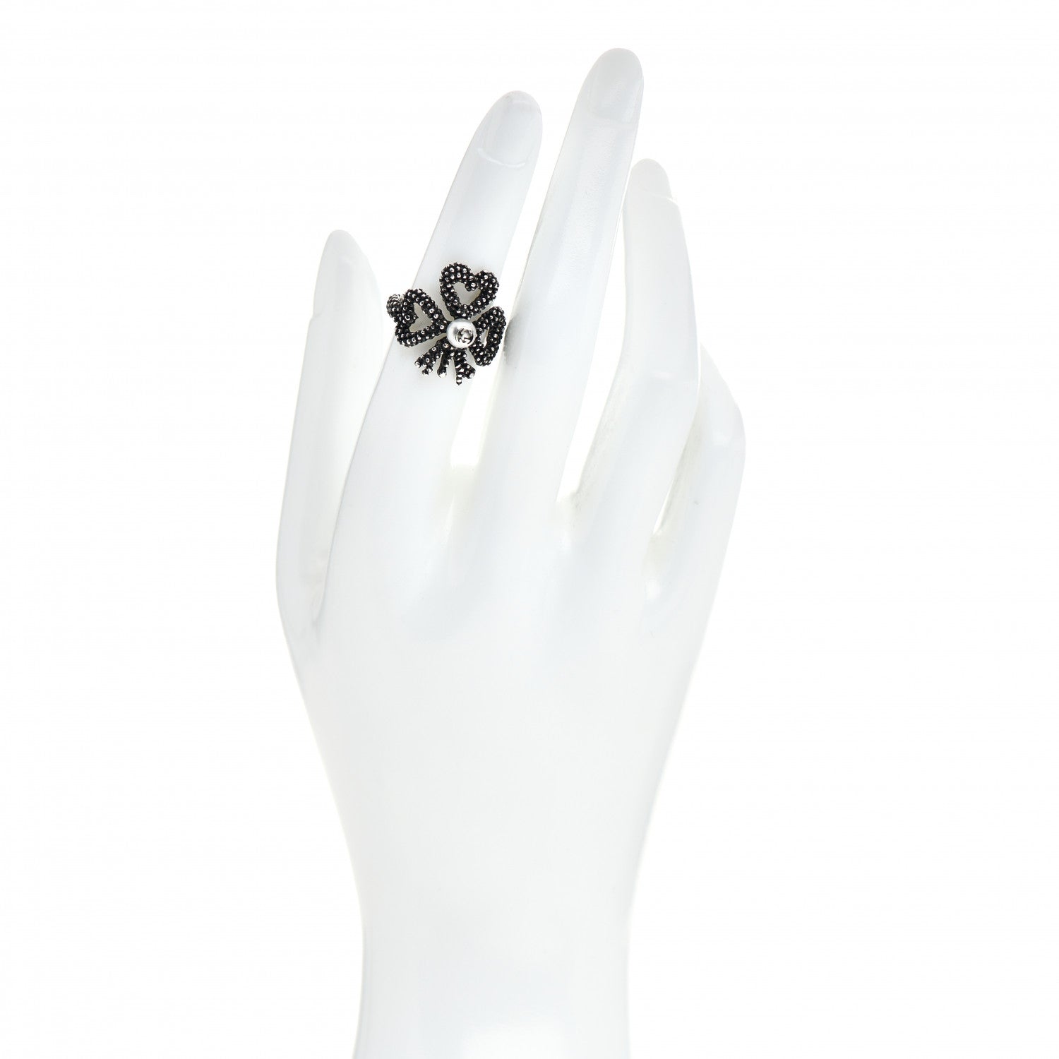 Gucci Sterling Silver Glass Pearl Heart Ribbon Ring 50 5.5 2 of 5