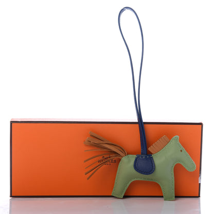 Hermes Milo Lambskin Grigri Rodeo Horse Bag Charm PM Vert Criquet Sesame Bleu de Malte 4 of 4