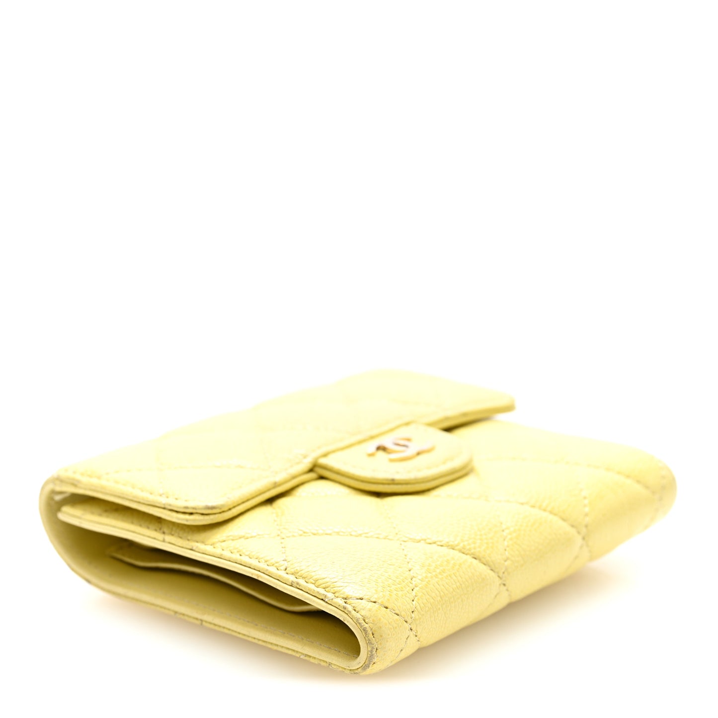 Lambskin Quilted Compact Flap Wallet Yellow