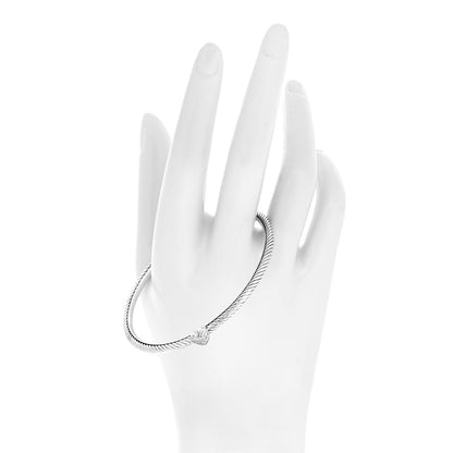 David Yurman Sterling Silver Diamond 3mm Heart Cable Bangle 2 of 5