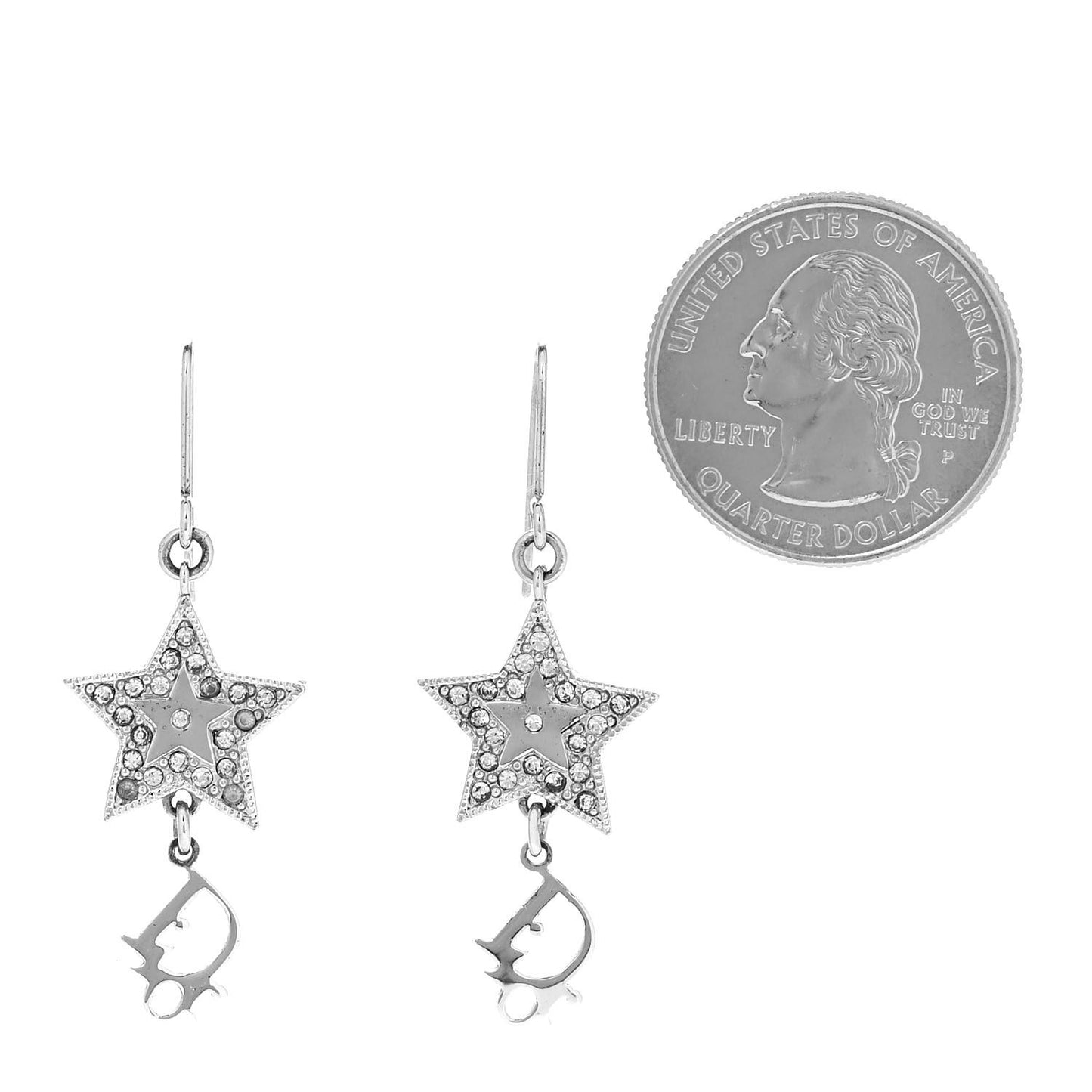 Crystal Star Dangle Earrings Silver