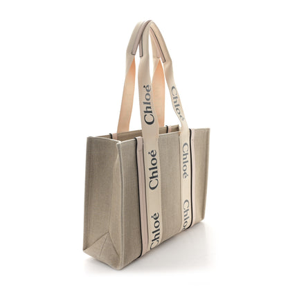 Chloe Linen Calfskin Medium Woody Ribbon Tote Cement Pink 3 of 11
