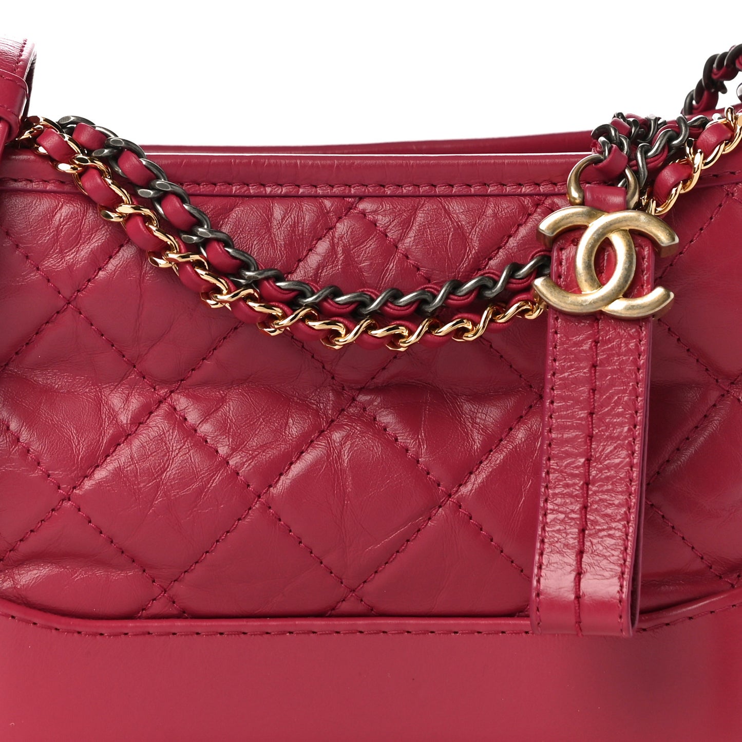 Aged Calfskin Quilted Small Gabrielle Hobo Dark Pink
