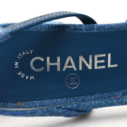 Chanel Denim Cap Toe Denim Mood Slingback Flats 38.5 Blue Multicolor 5 of 8