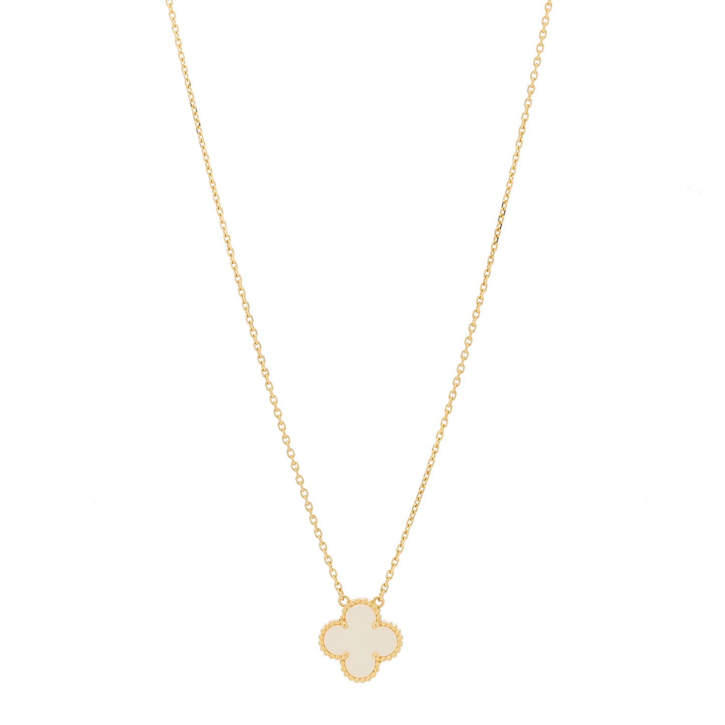 18K Yellow Gold Mother of Pearl Vintage Alhambra Pendant Necklace