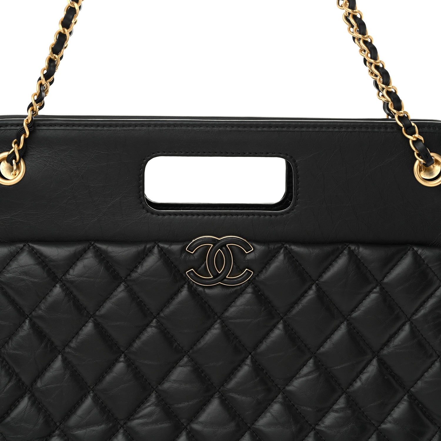 Chanel Aged Calfskin Quilted Graphic Catch Shopping Bag Black 8 of 11