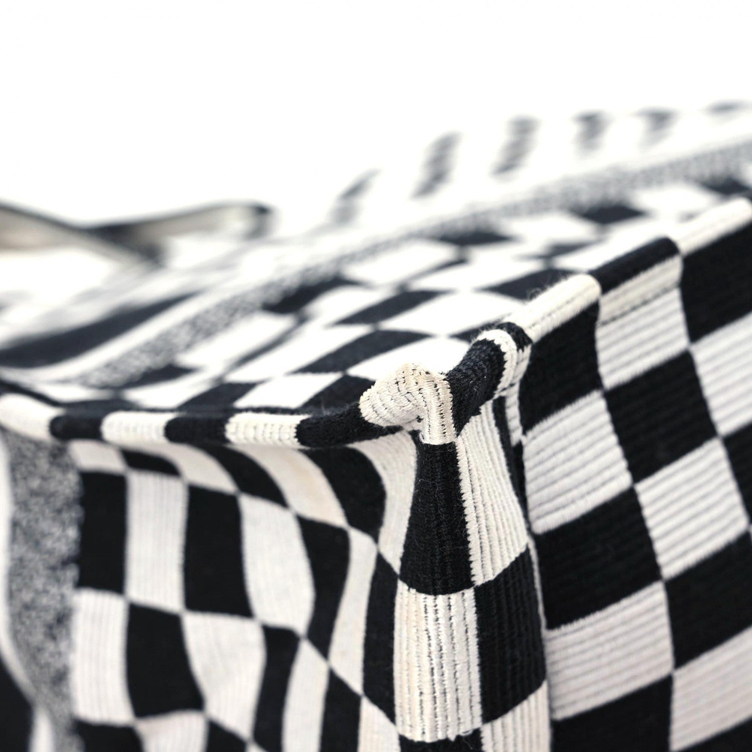 Christian Dior Canvas Embroidered Checkered Book Tote Black White 10 of 15