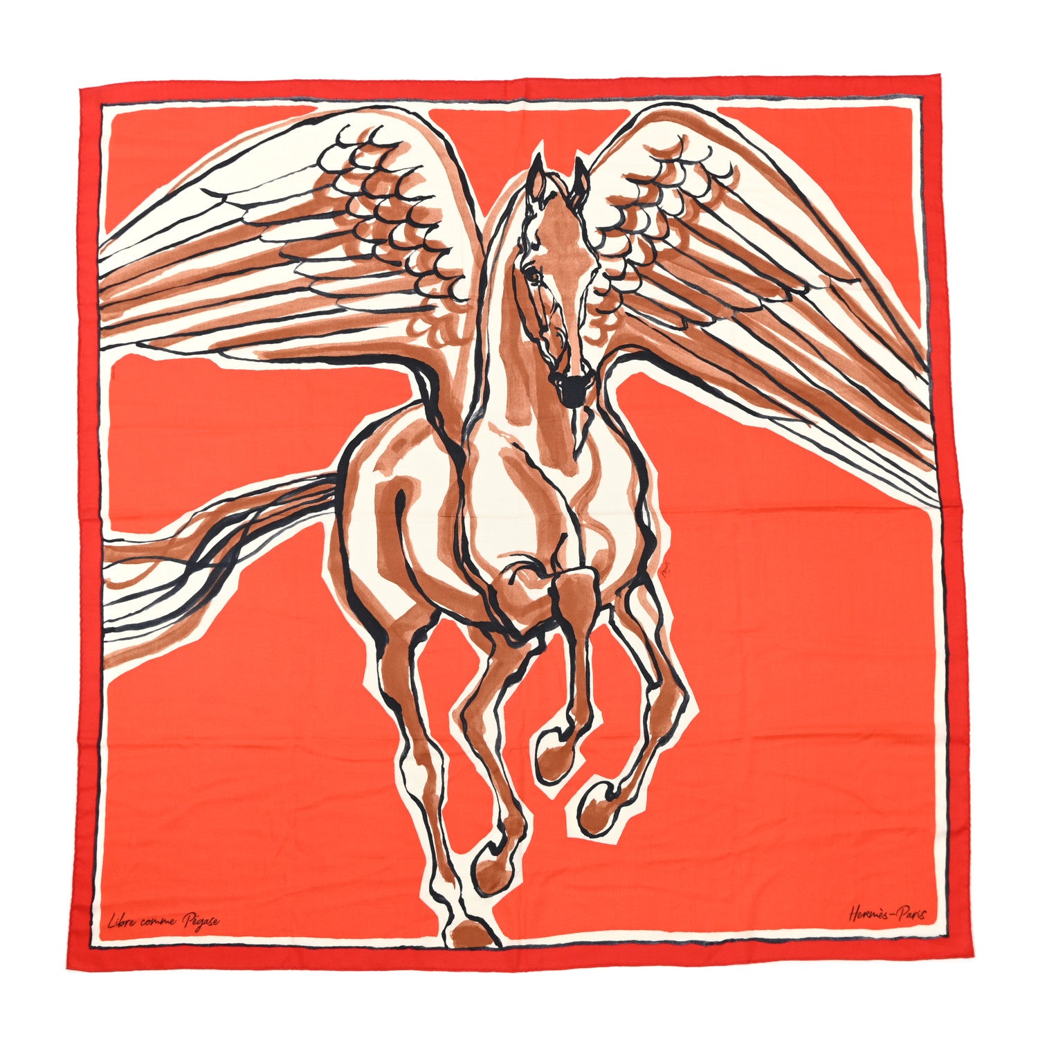 Hermes Cashmere Silk Libre Comme Pegase Shawl 140 Rouge Vermillion 1 of 7