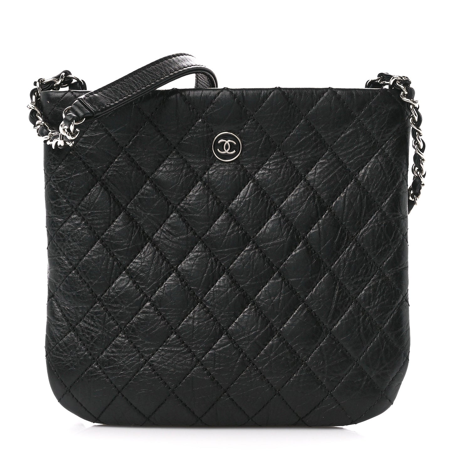 Aged Calfskin Quilted Crossbody Bag Black