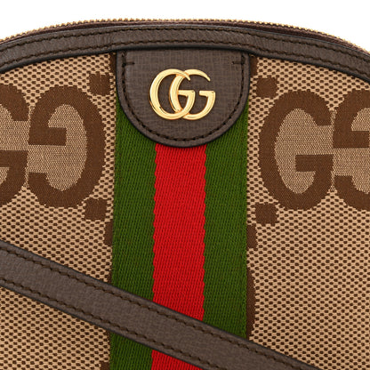 Gucci Monogram Jumbo GG Textured Dollar Calfskin Web Small Ophidia Dome Shoulder Bag Camel Ebony New Acero 7 of 10