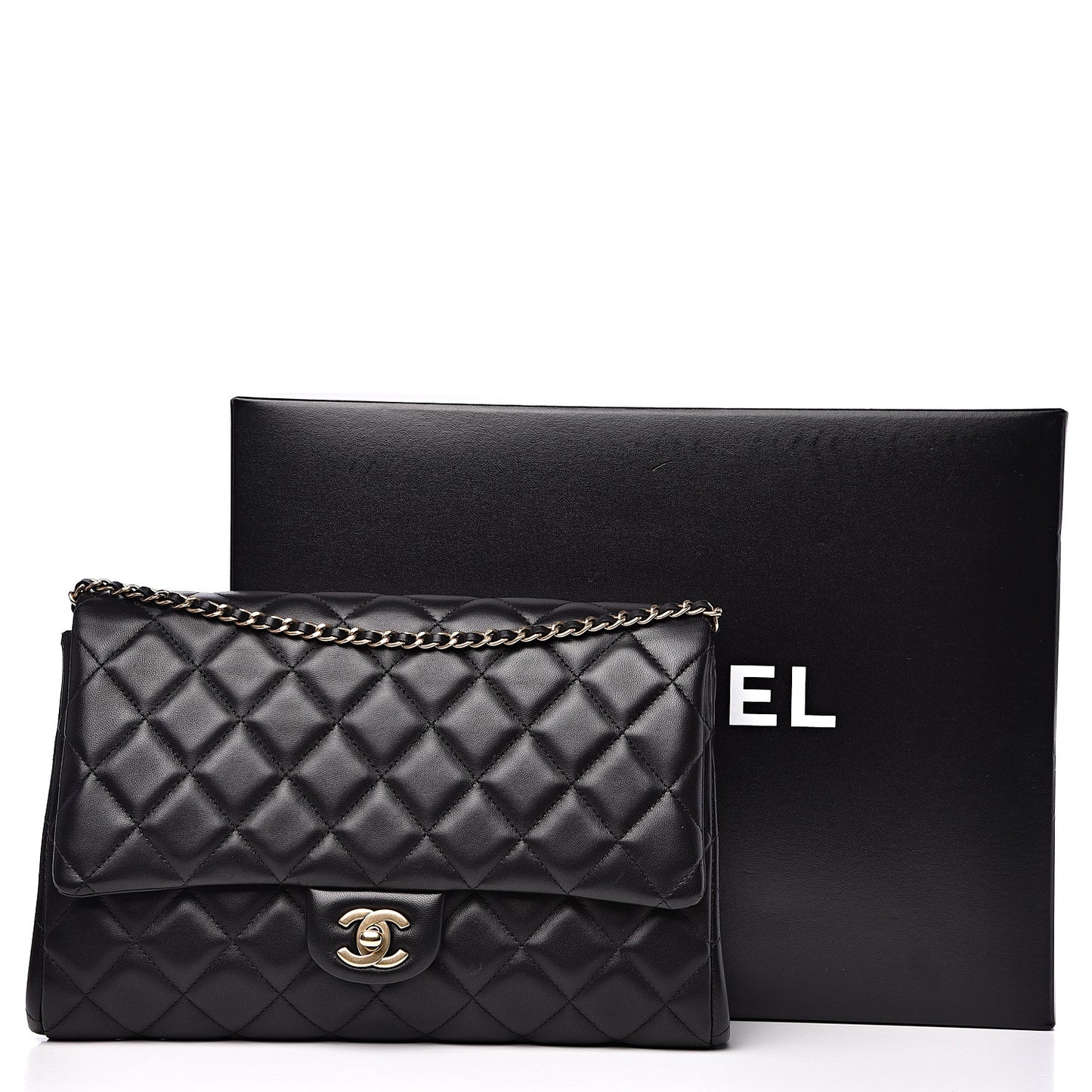 Lambskin Quilted Clutch With Chain Flap Black