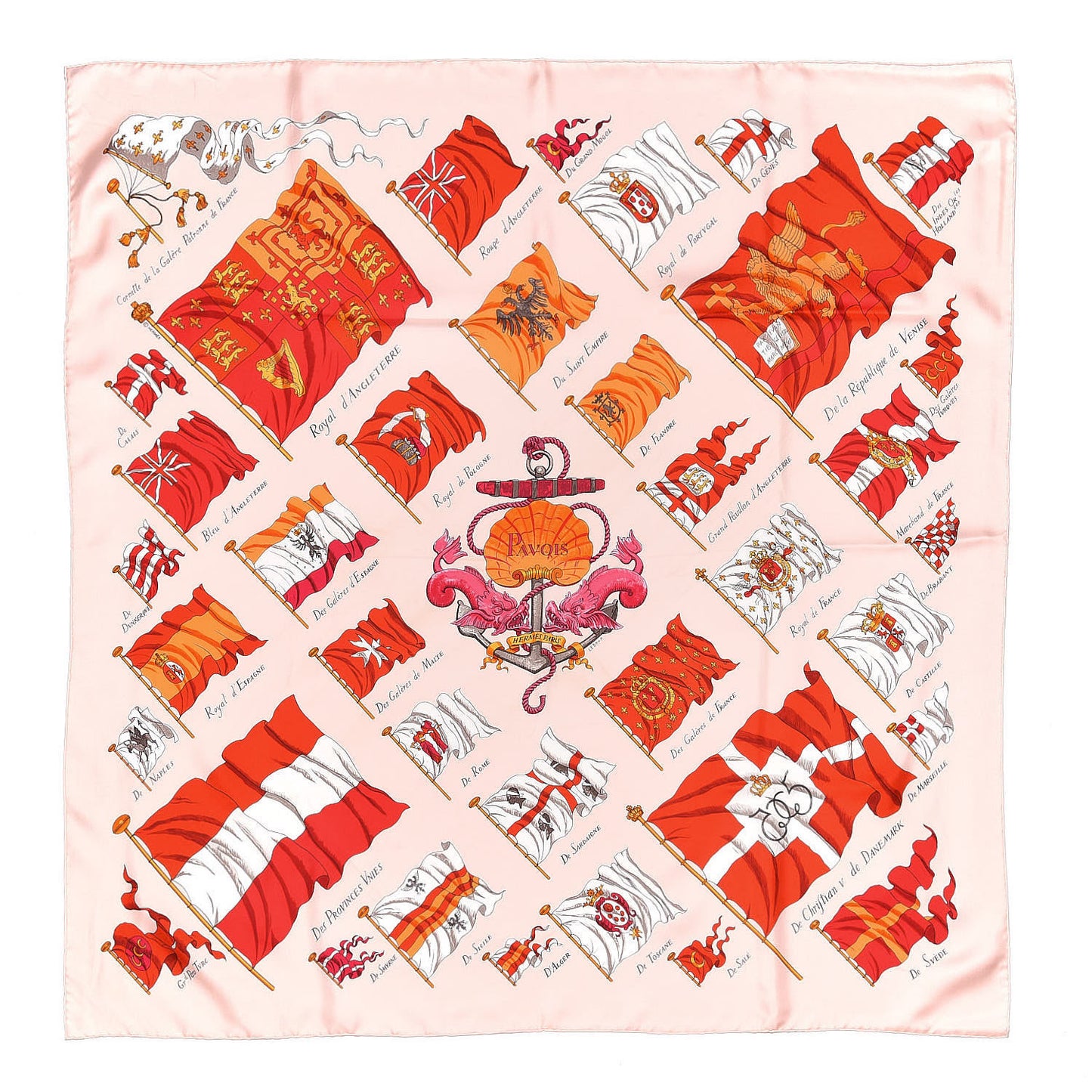 Silk Pavois Scarf 90 Rose Buvard Rouge Orange