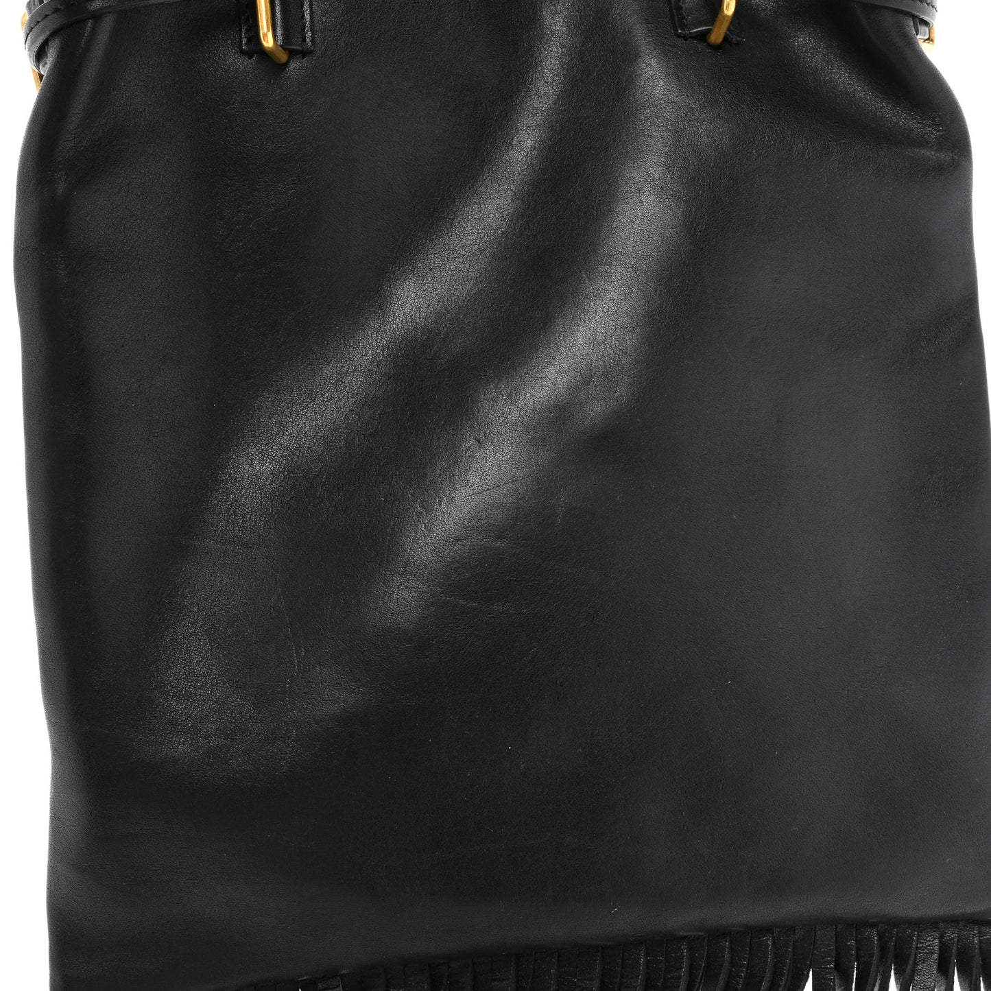 Calfskin Fringe Small Monogram Bucket Bag Black