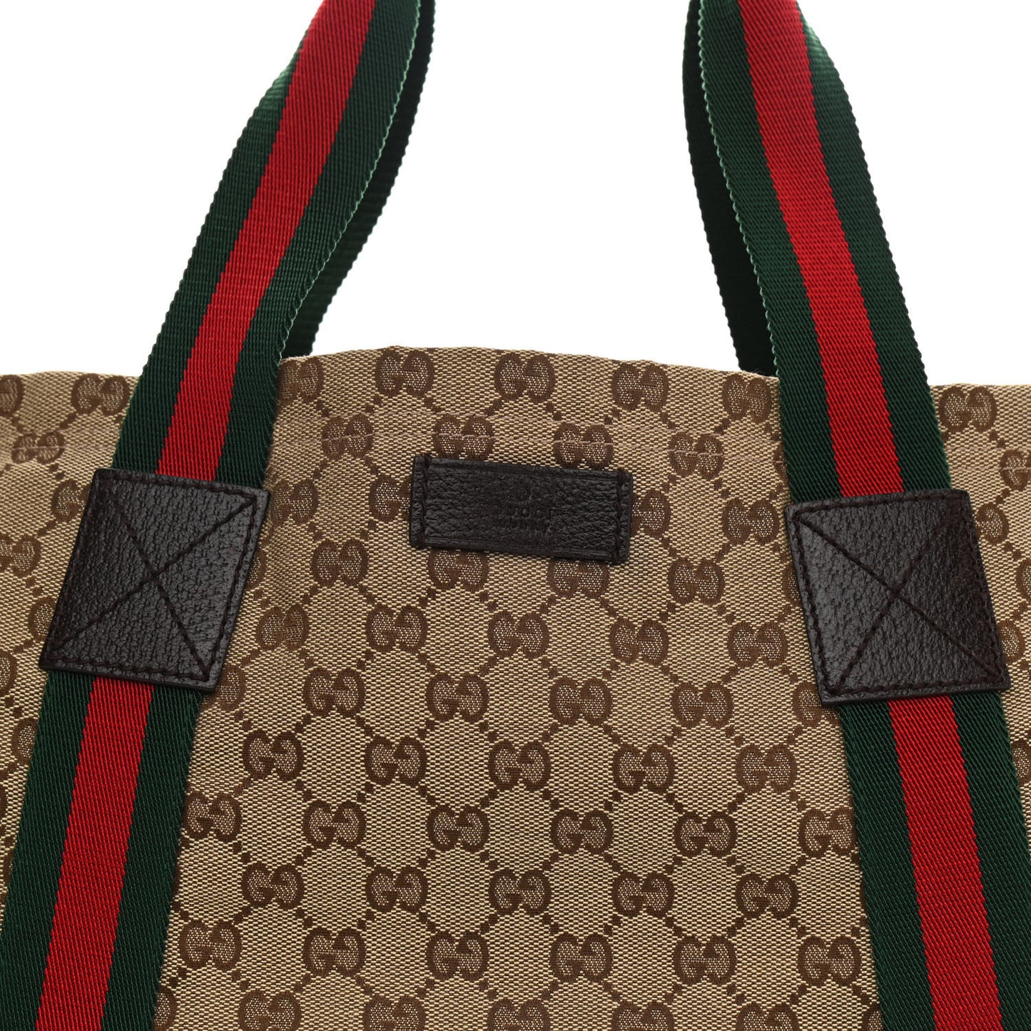 GG Monogram Medium Web Handle Vertical Tote Dark Brown