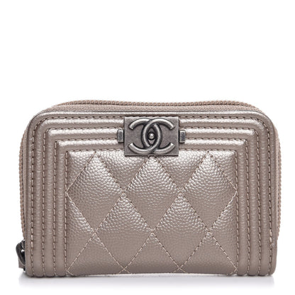 Chanel Metallic Caviar Quilted Boy Zip Around Coin Purse Wallet Copper 1 of 8