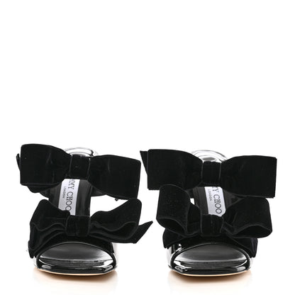Jimmy Choo Patent Velvet Bow Mule Sandals 36.5 Black 2 of 8