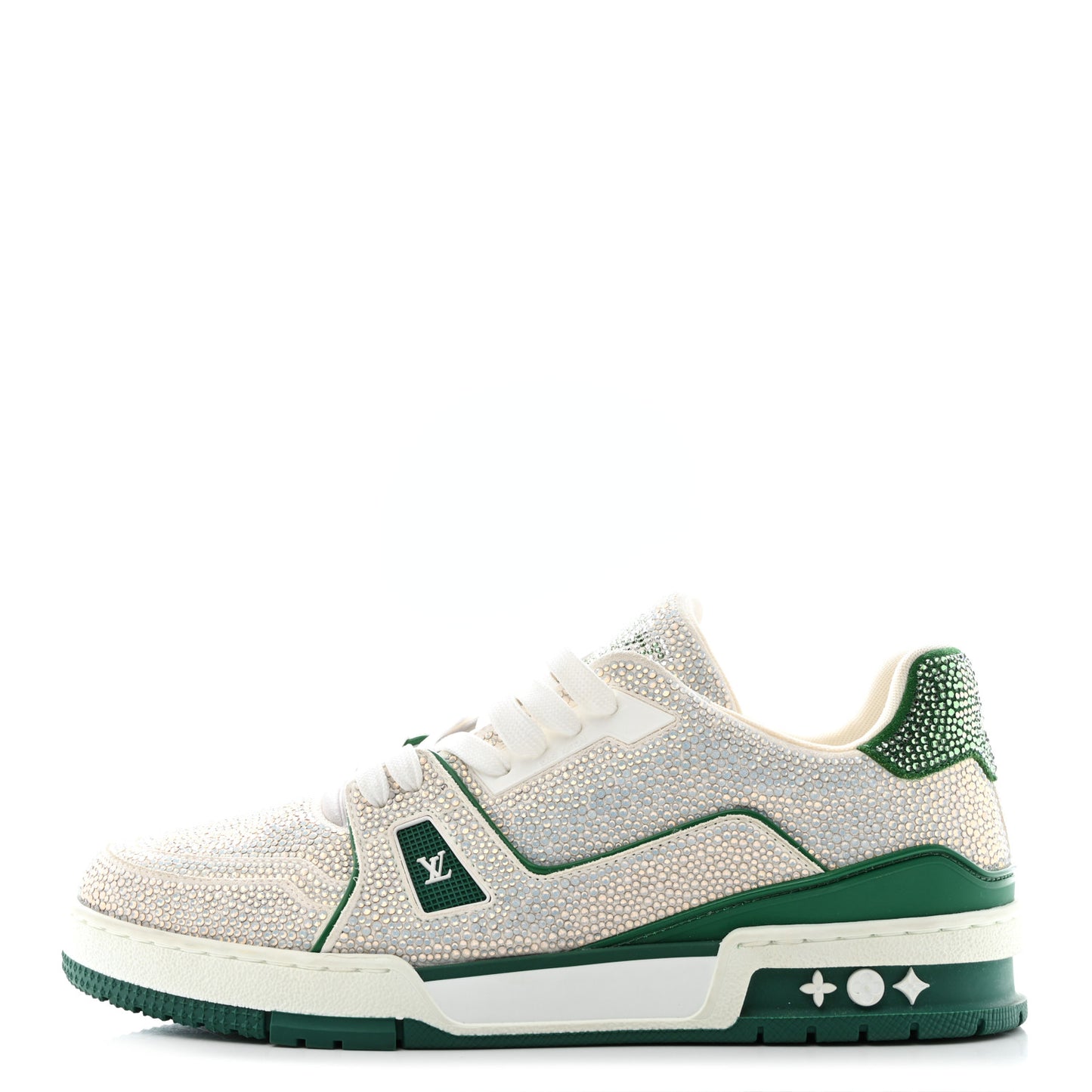 Crystal Mens LV Trainer Sneakers 8 Green White