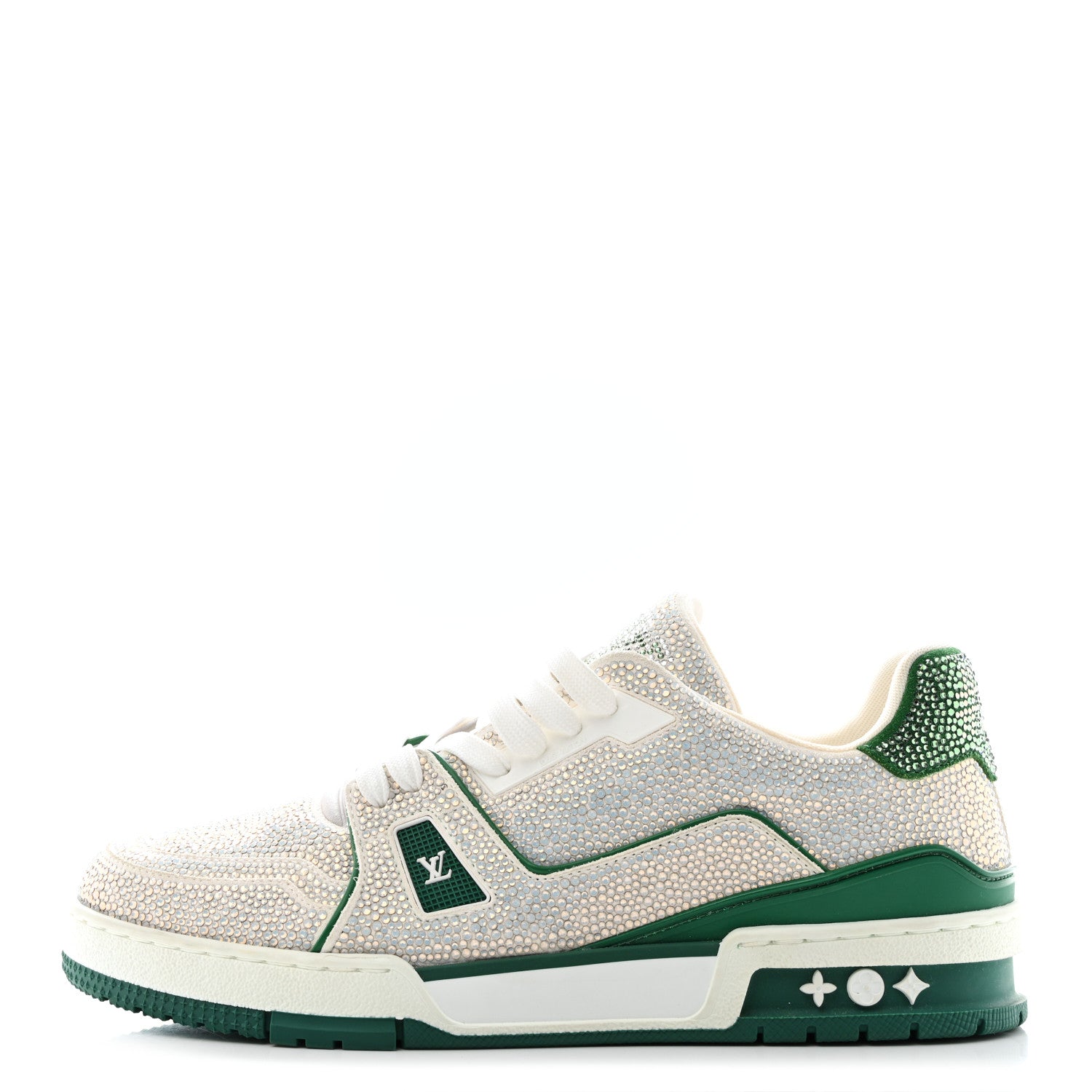 Louis Vuitton Crystal Mens LV Trainer Sneakers 8 Green White 1 of 10