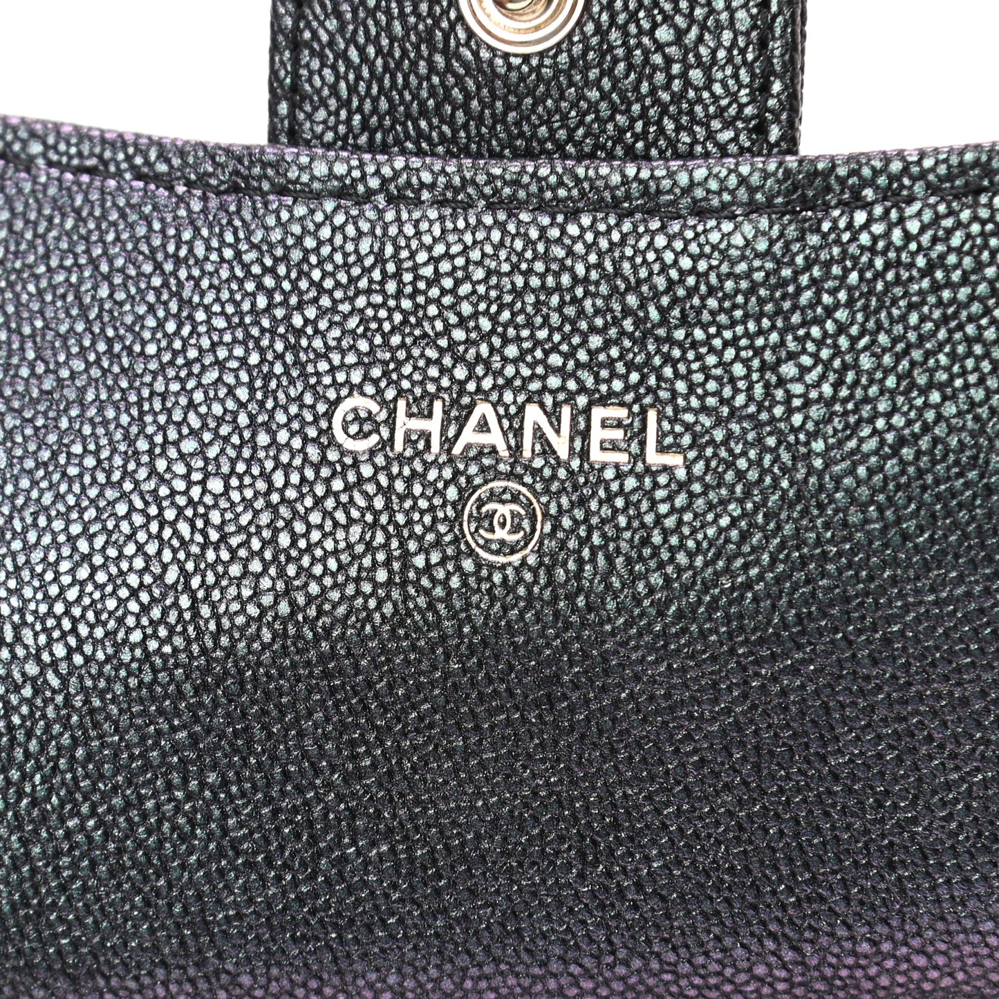 Iridescent Caviar Quilted Flap Card Holder Wallet Black