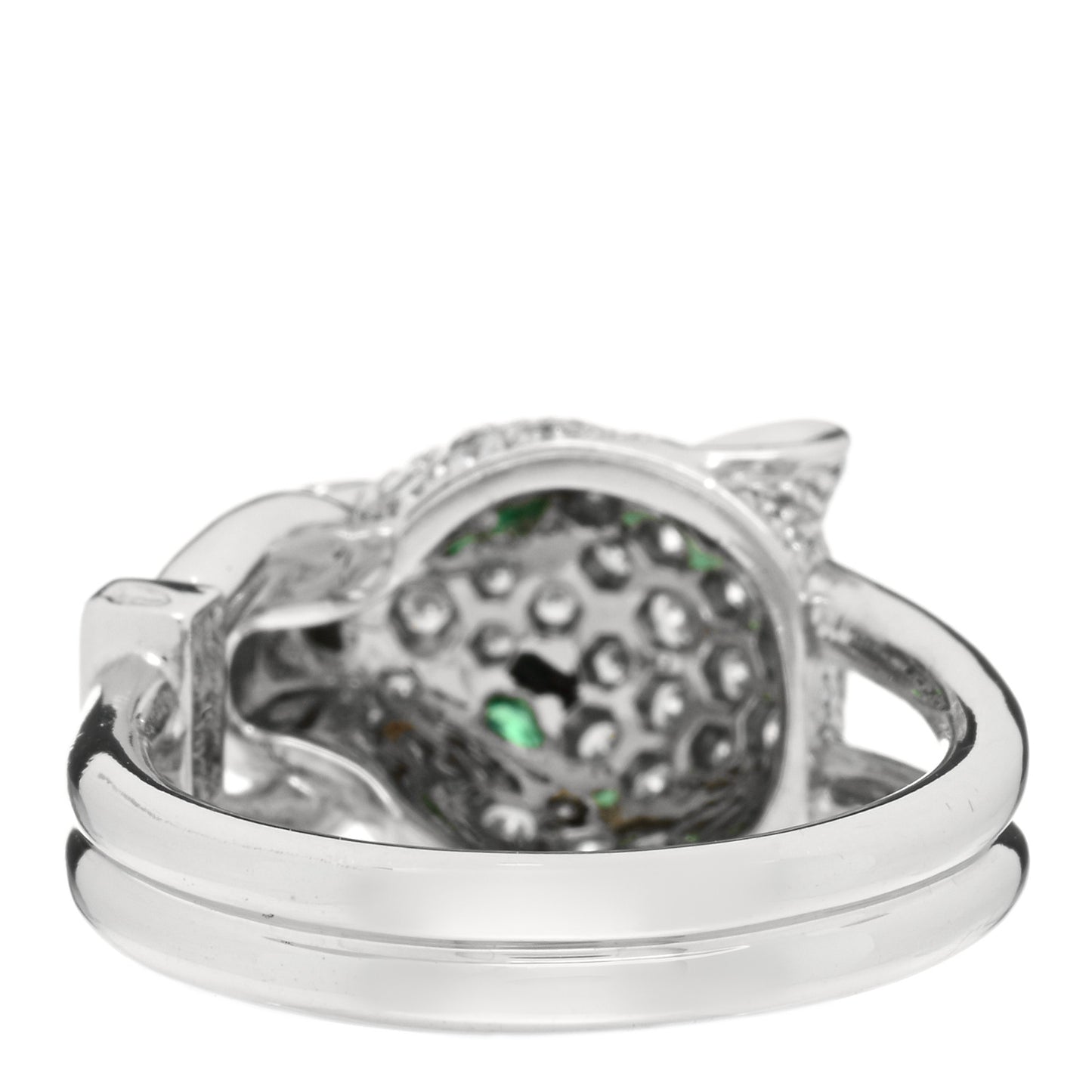 18K White Gold Diamond Emerald Black Onyx Panthere de Cartier Ring 49 4.75