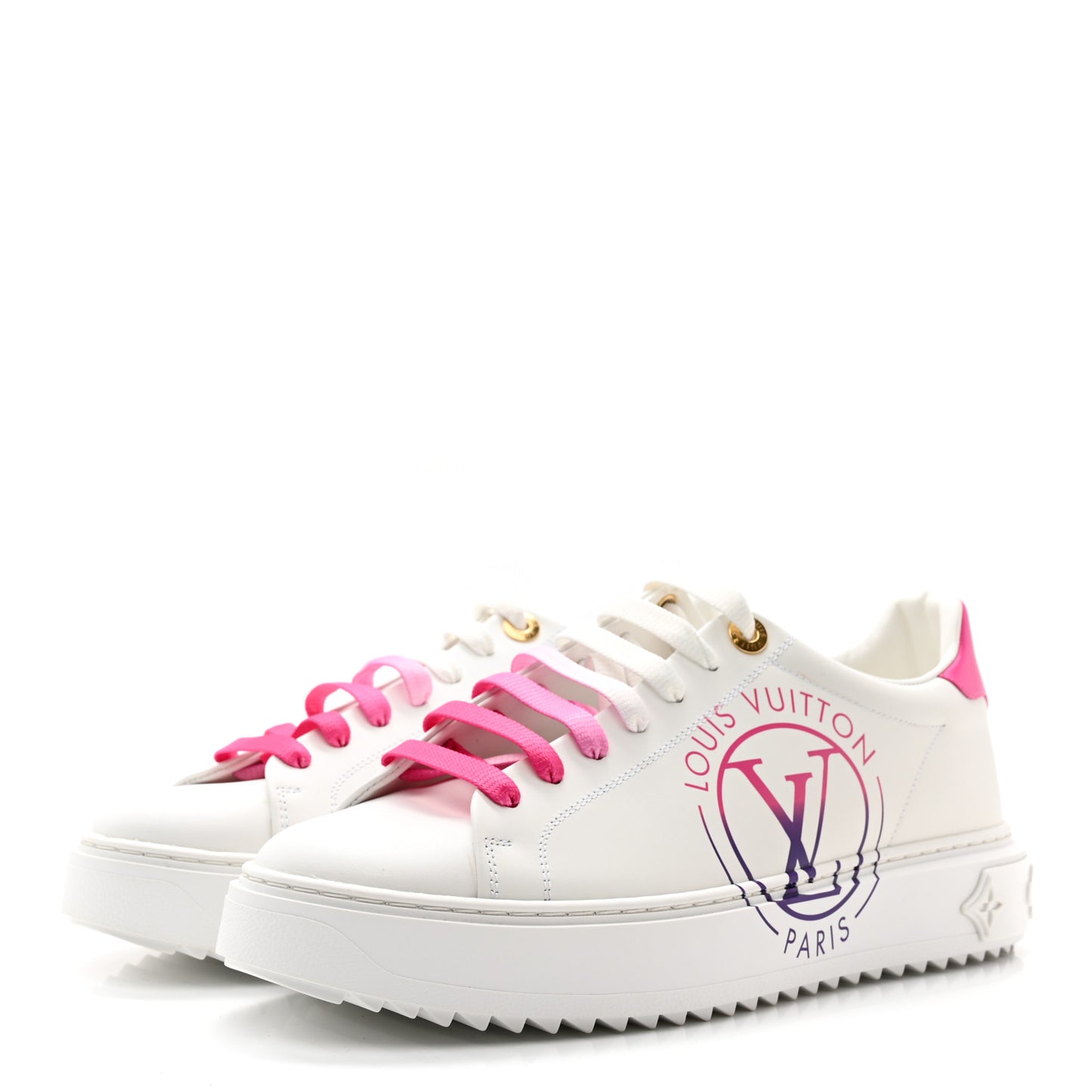 Calfskin LV Circle Printed Time Out Trainers 39.5 Fuchsia Pink