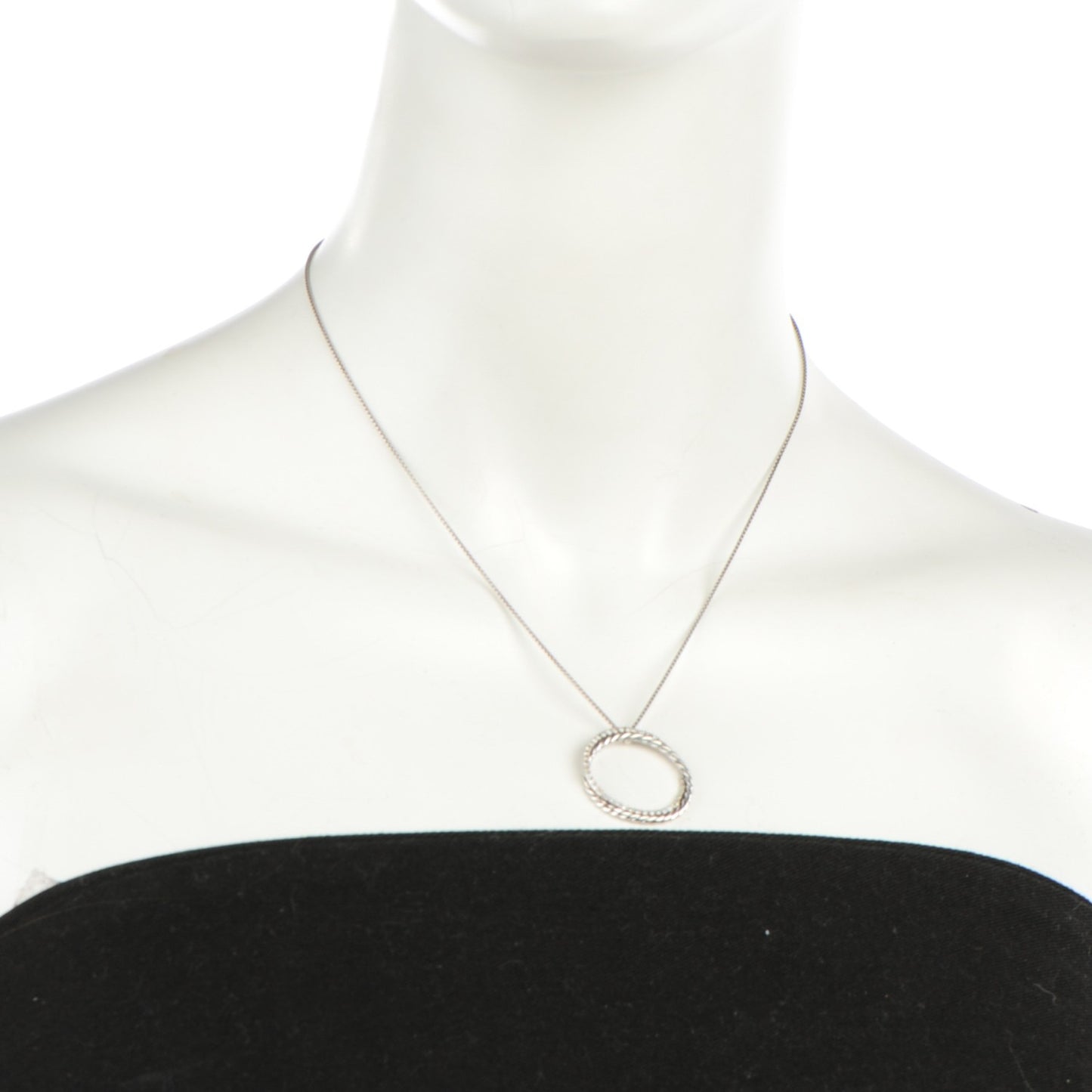 Sterling Silver 14K White Gold Pave Diamond 25mm Crossover Circle Necklace