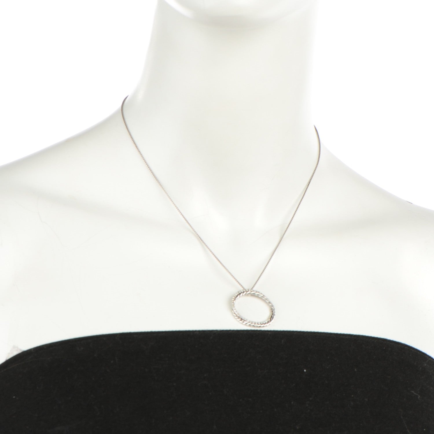 David Yurman Sterling Silver 14K White Gold Pave Diamond 25mm Crossover Circle Necklace 2 of 6