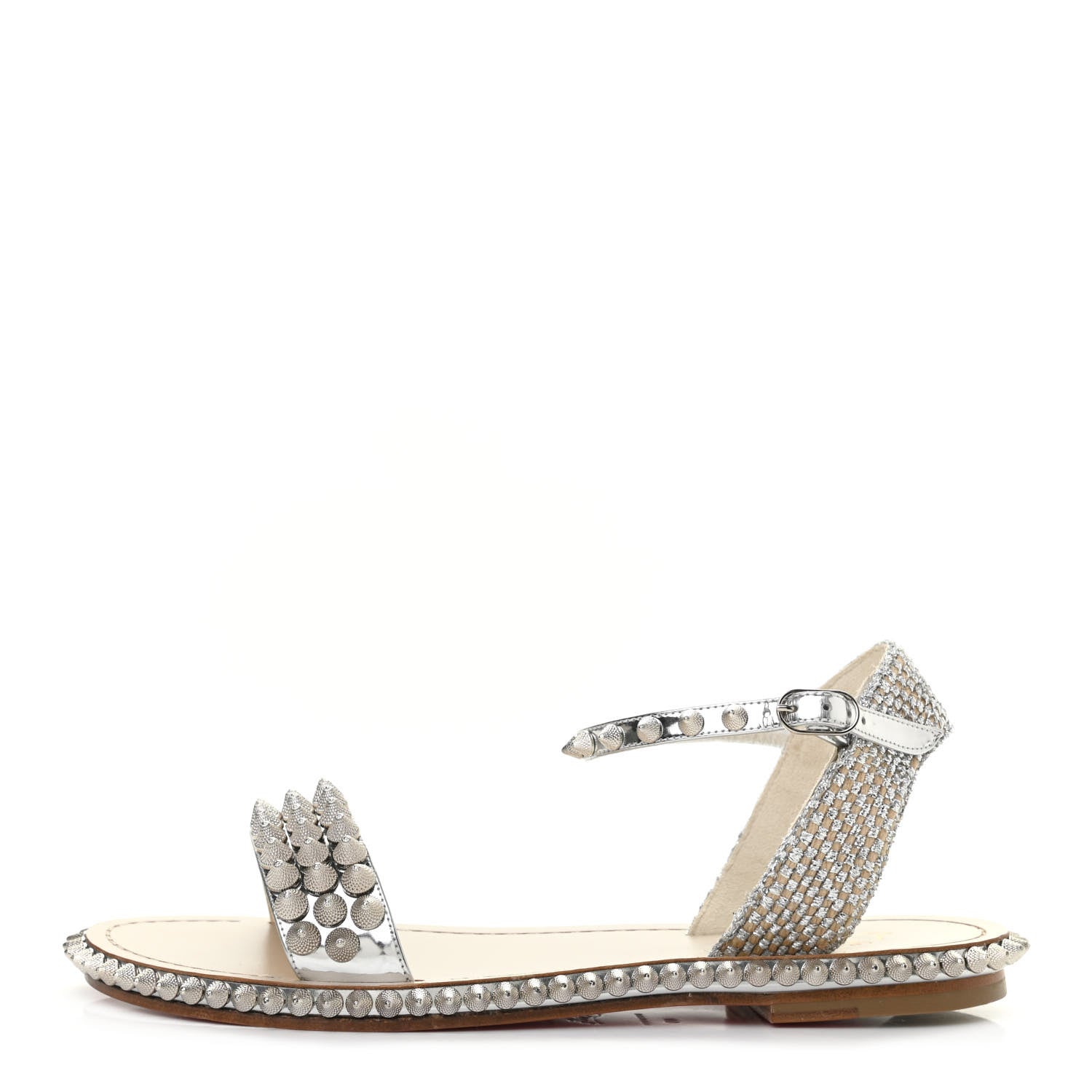 Christian Louboutin Specchio Cordorella Flat Sandals 40 Silver 1 of 7