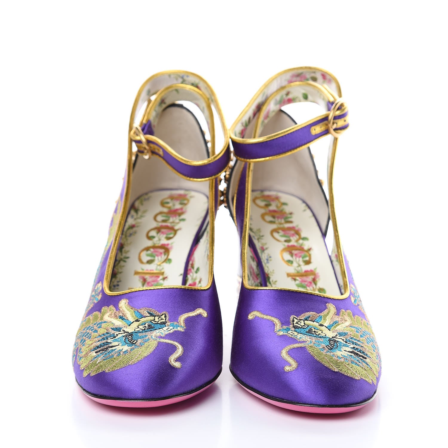 Gucci Satin Embroidered Dragon Caspar Pumps 41 Purple Oro Vecchio Black 2 of 11