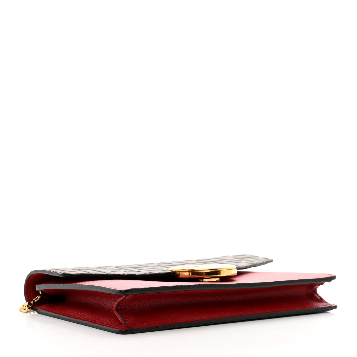 Vitello Cruise F is Fendi FF 1974 Embossed Medium Envelope Wallet On Chain Fragola Maya Black