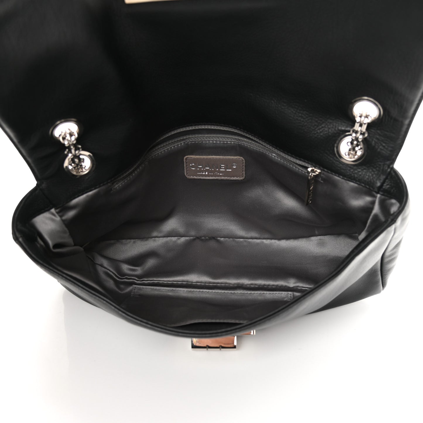 Grained Calfskin Mademoiselle Lock Bijoux Chain Flap Black