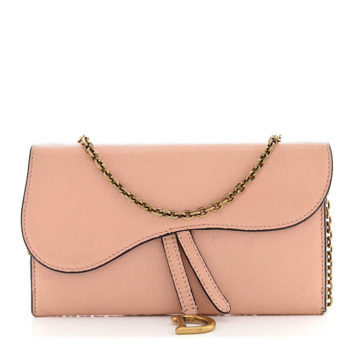 Christian Dior Goatskin Saddle Long Wallet With Chain Rose Des Vent 1 of 14