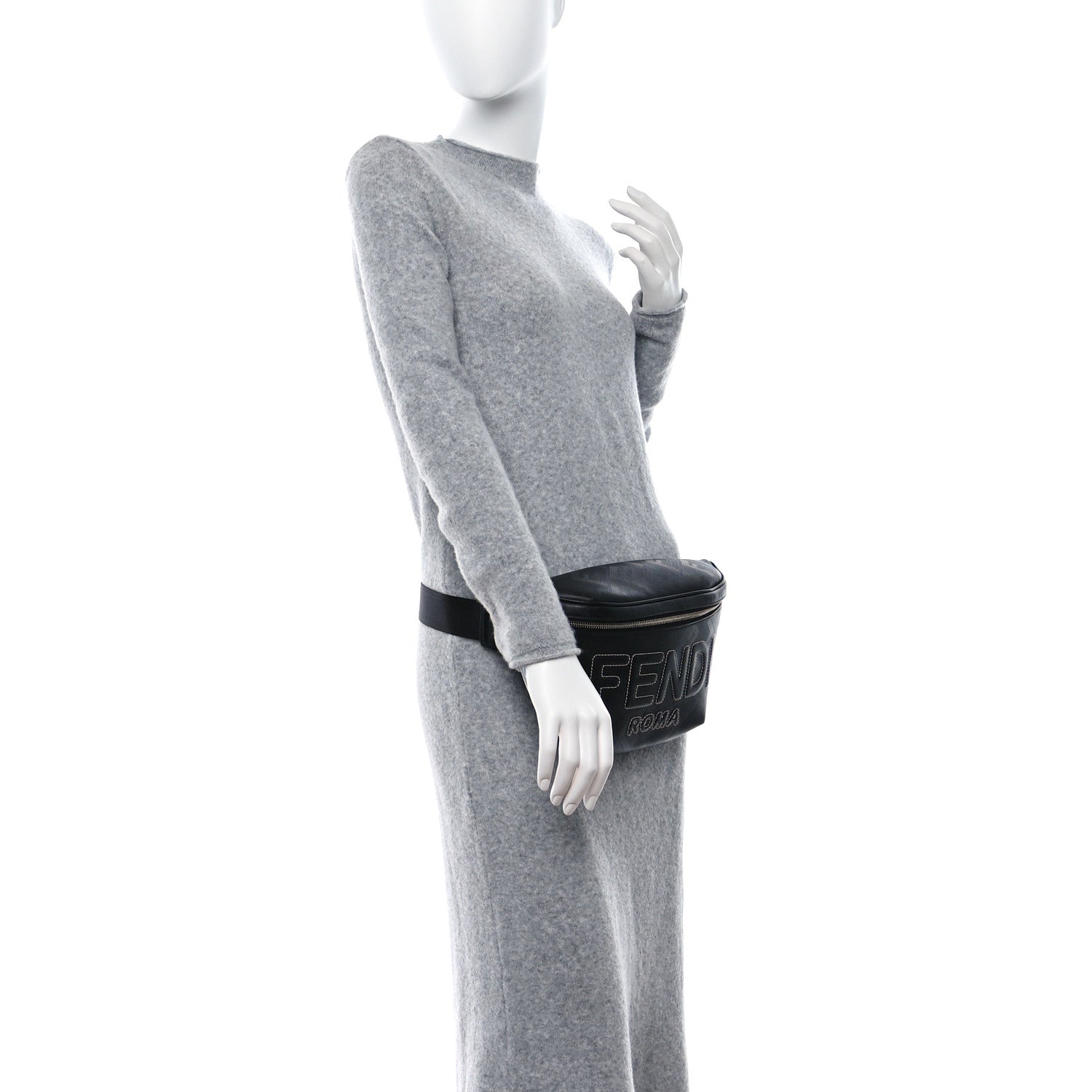 Fendi Vitello Cover FF Lines Logo Embossed Stitched Belt Bag Black 2 of 9