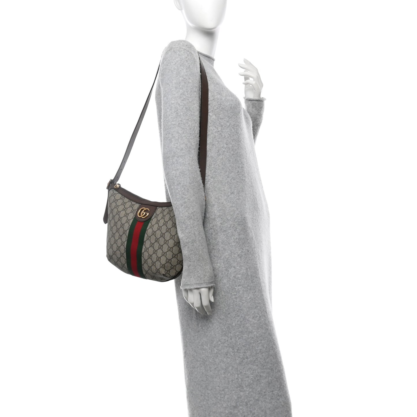 GG Supreme Monogram Web Small Ophidia Half Moon Hobo Brown