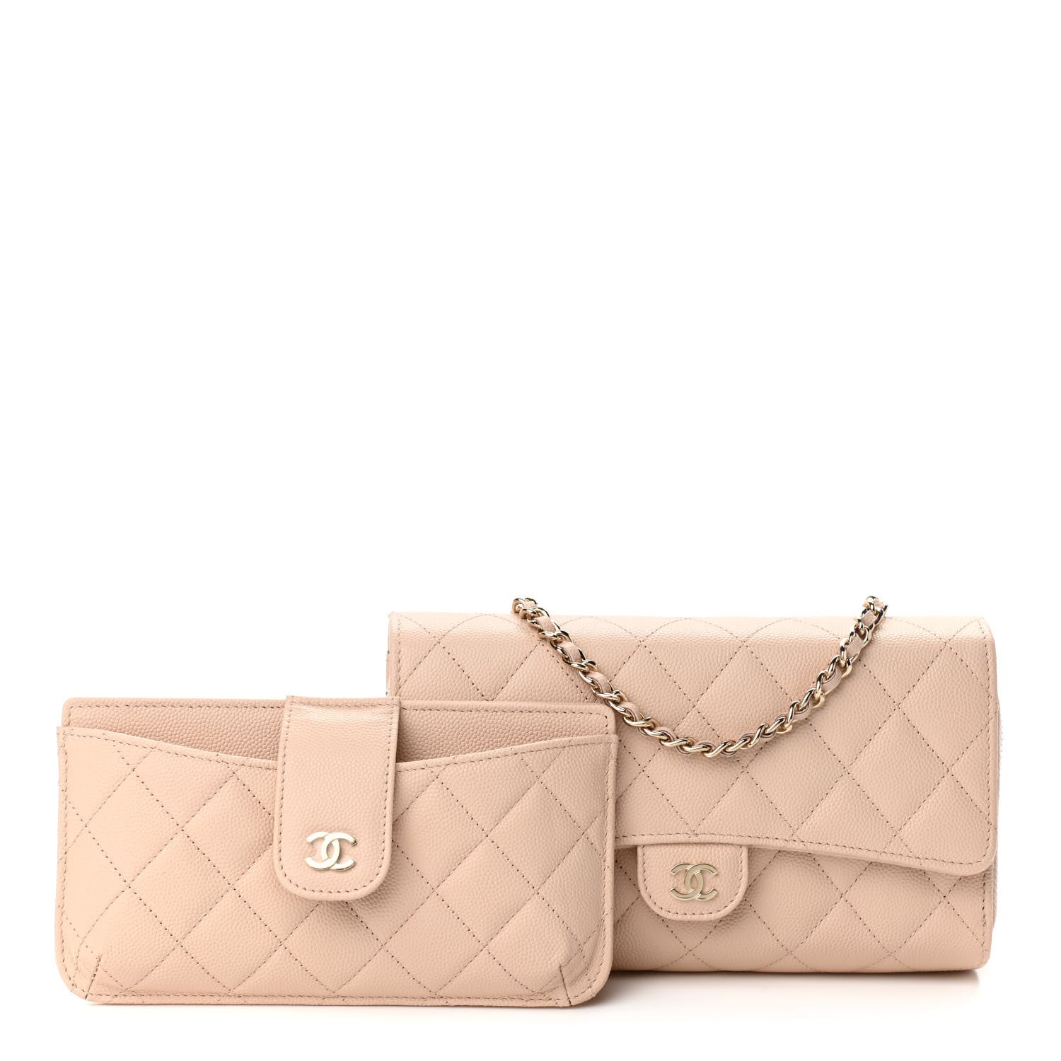 Chanel Caviar Quilted Phone Holder Wallet on Removable Chain Light Beige 2 of 11