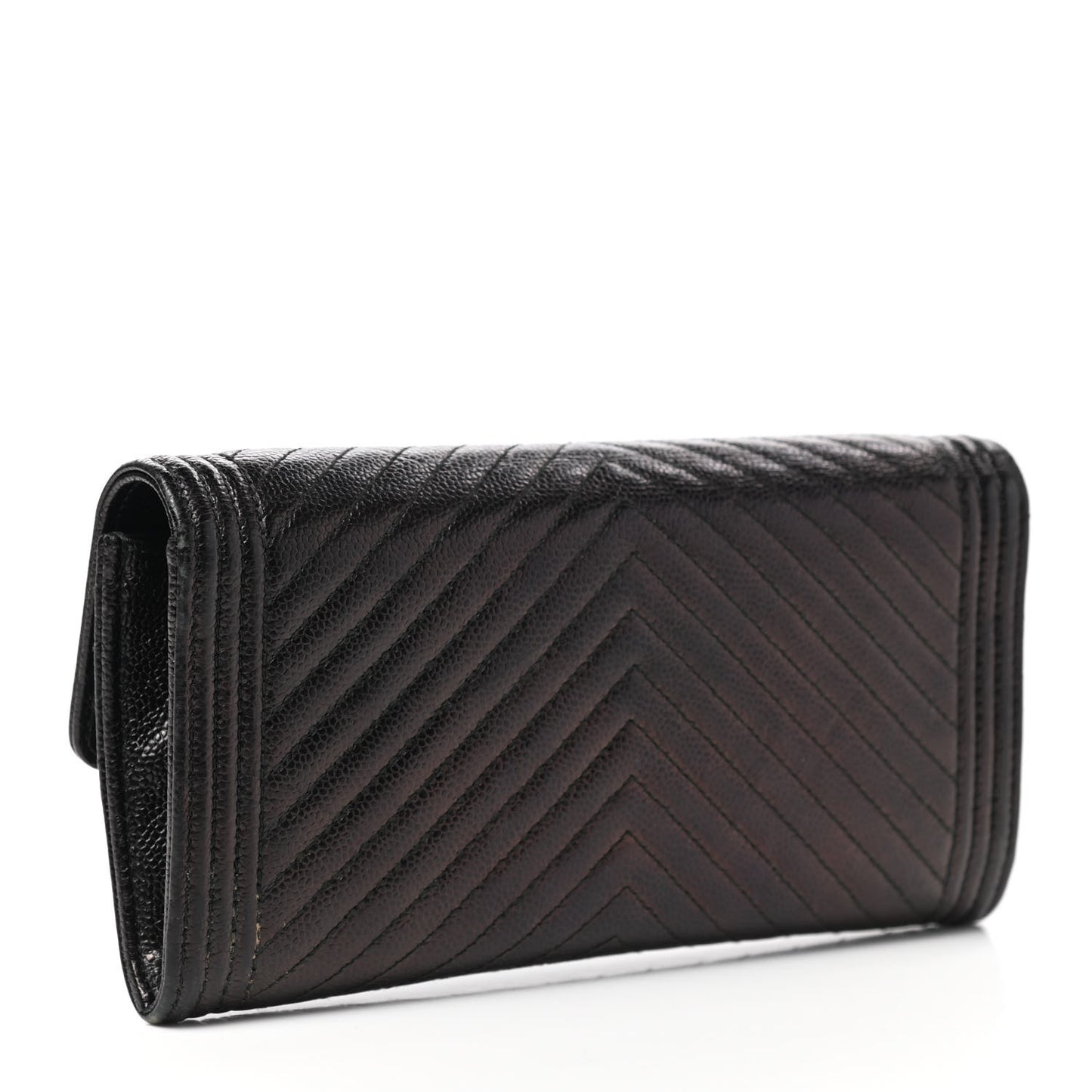 Caviar Chevron Quilted Large Boy Gusset Flap Wallet Black