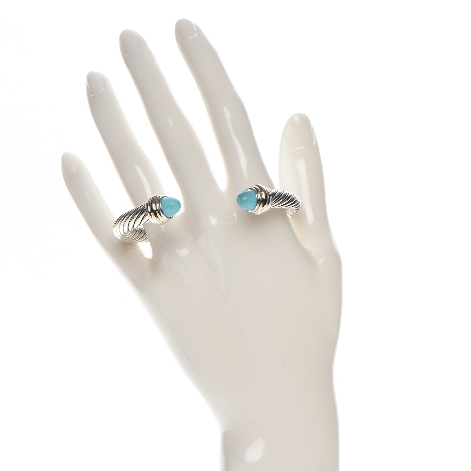 David Yurman Sterling Silver 14K Yellow Gold Turquoise 7mm Cable Classics Cuff 2 of 4