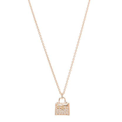 Hermes 18K Rose Gold Diamond Kelly Amulette Pendant Necklace 1 of 6