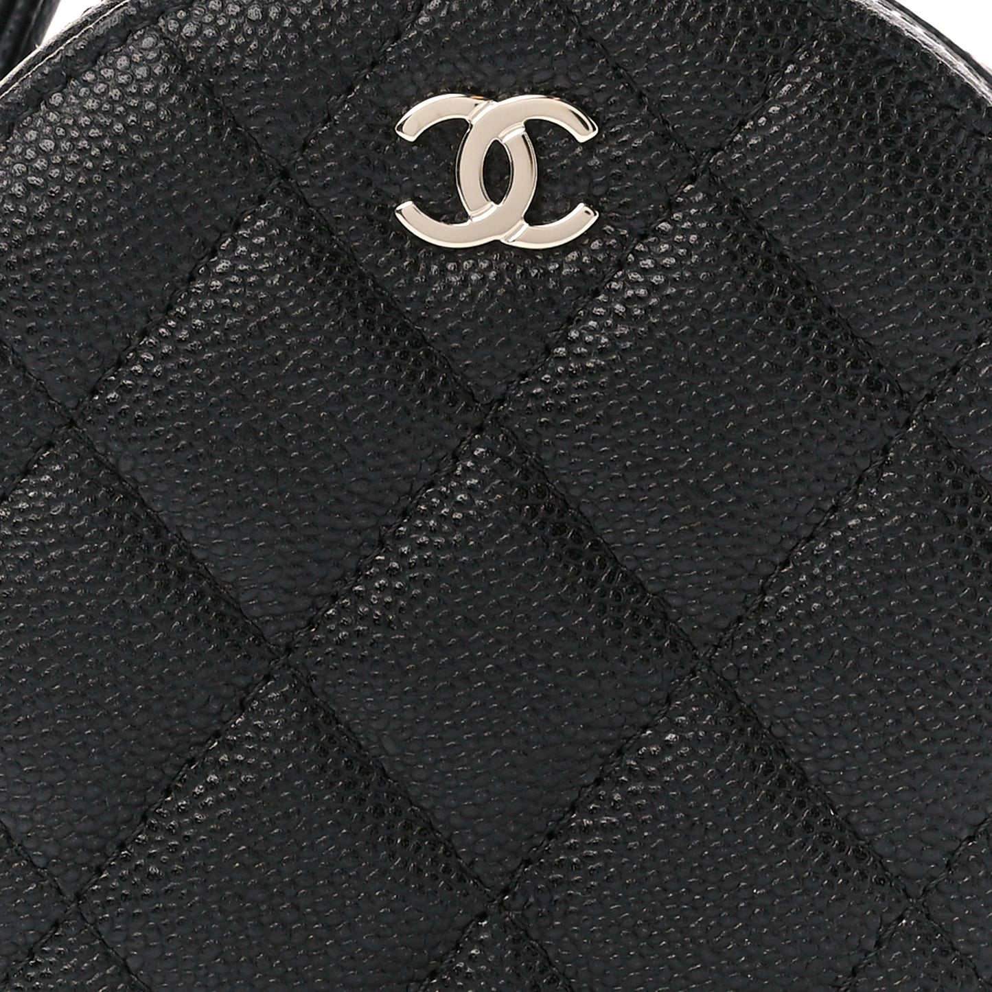 Caviar Quilted Round Top Handle Jewelry Case With Chain Black