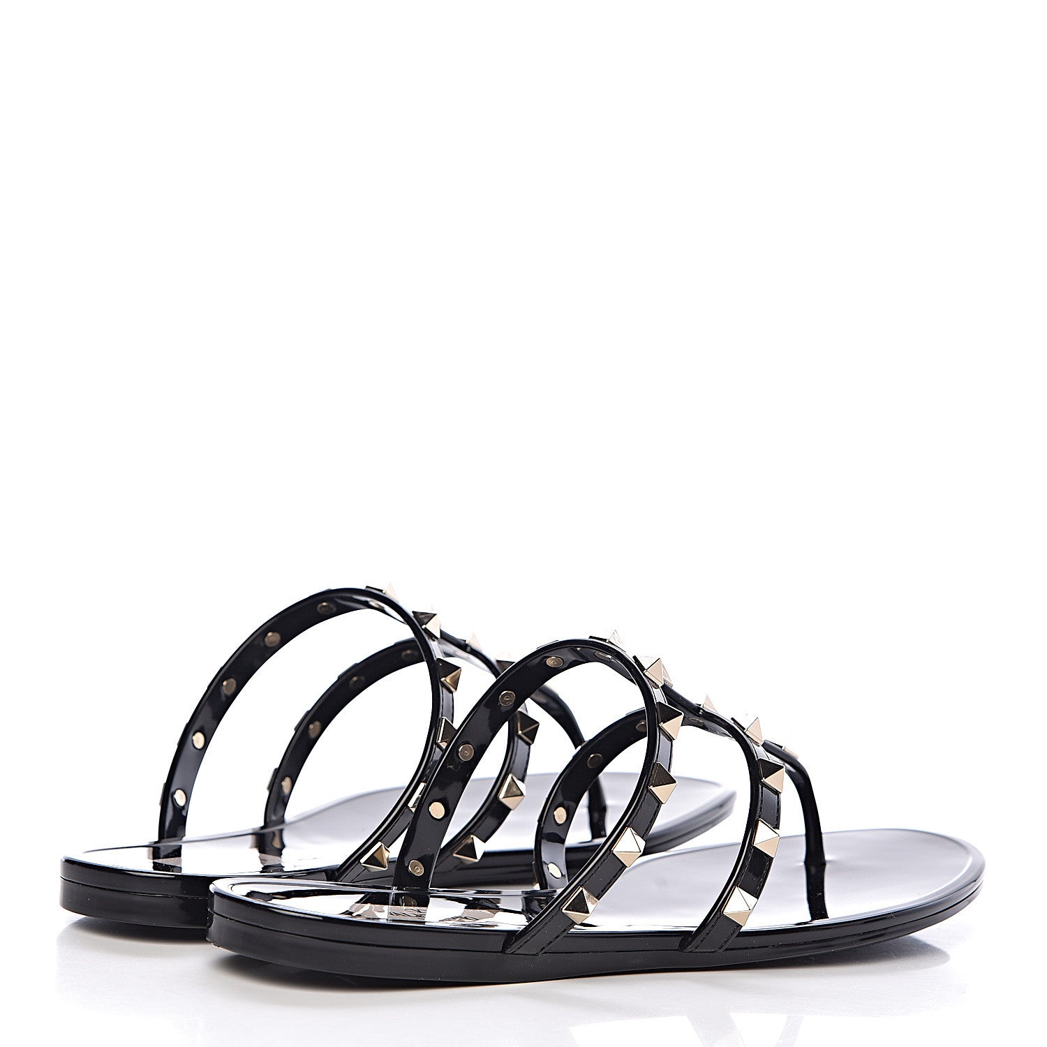 Valentino Garavani PVC Jelly Rockstud Caged Flat Thong Sandals 38 Black 4 of 9